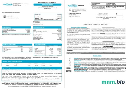 USA Teksas Nationstar Mortgage LLC wyciąg z kredytu hipotecznego, 8 stron